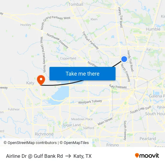 Airline Dr @ Gulf Bank Rd to Katy, TX map