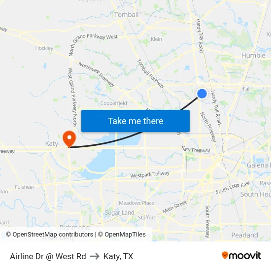 Airline Dr @ West Rd to Katy, TX map