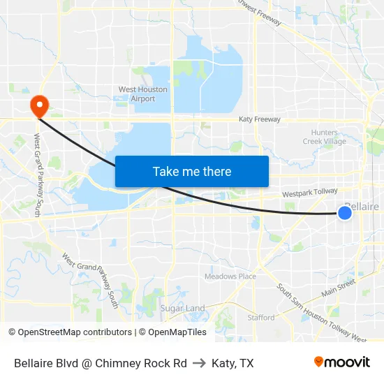 Bellaire Blvd @ Chimney Rock Rd to Katy, TX map