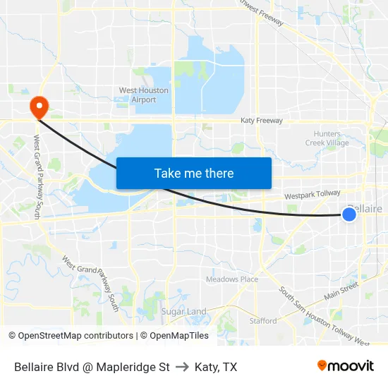Bellaire Blvd @ Mapleridge St to Katy, TX map