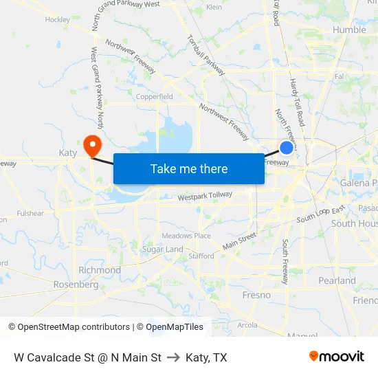 W Cavalcade St @ N Main St to Katy, TX map