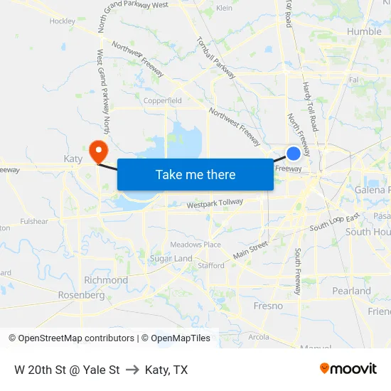 W 20th St @ Yale St to Katy, TX map