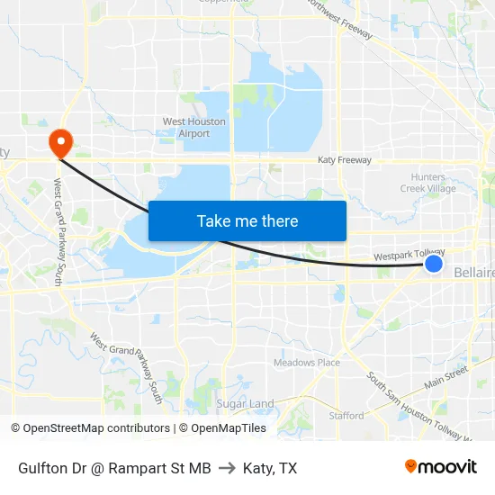 Gulfton Dr @ Rampart St MB to Katy, TX map
