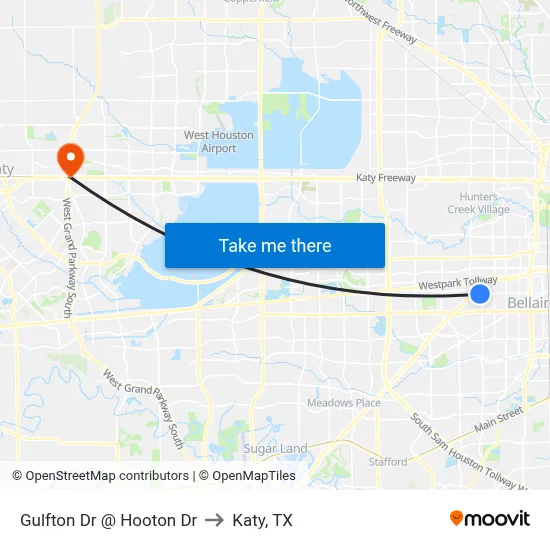 Gulfton Dr @ Hooton Dr to Katy, TX map