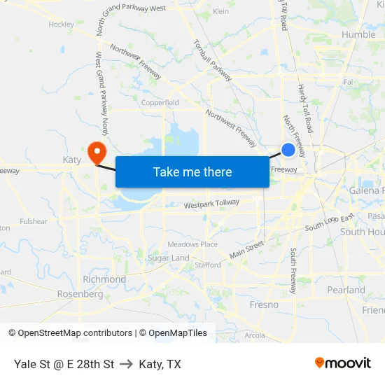 Yale St @ E 28th St to Katy, TX map