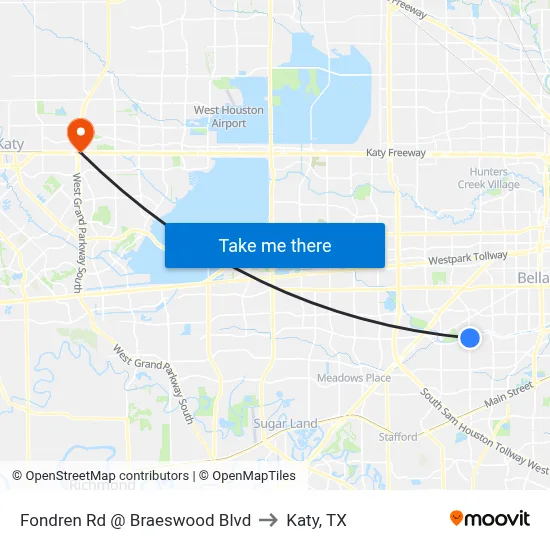 Fondren Rd @ Braeswood Blvd to Katy, TX map