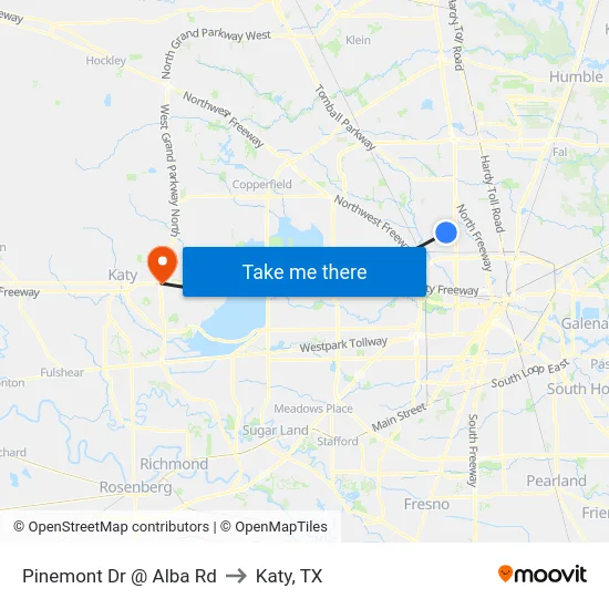 Pinemont Dr @ Alba Rd to Katy, TX map