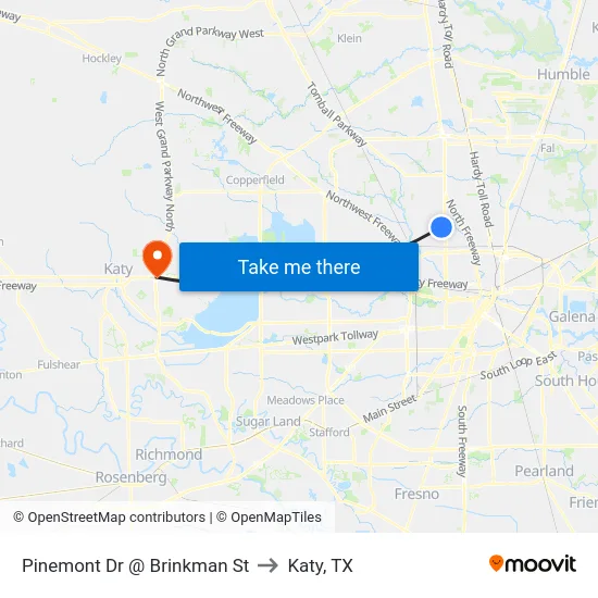 Pinemont Dr @ Brinkman St to Katy, TX map