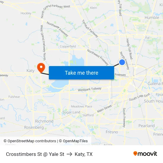 Crosstimbers St @ Yale St to Katy, TX map