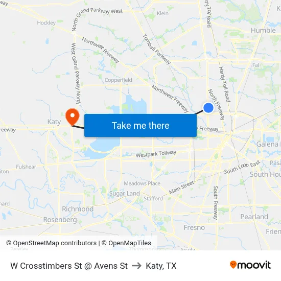 W Crosstimbers St @ Avens St to Katy, TX map