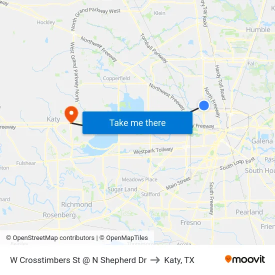 W Crosstimbers St @ N Shepherd Dr to Katy, TX map