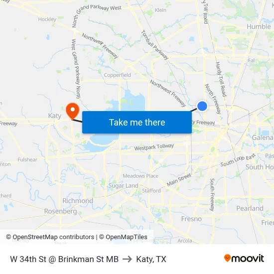W 34th St @ Brinkman St MB to Katy, TX map