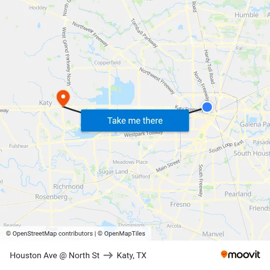 Houston Ave @ North St to Katy, TX map