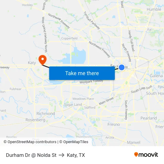 Durham Dr @ Nolda St to Katy, TX map