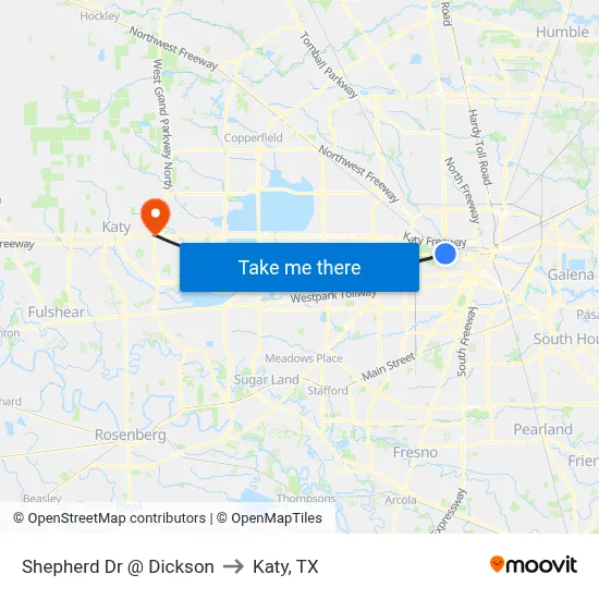 Shepherd Dr @ Dickson to Katy, TX map