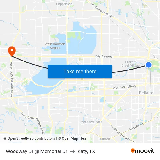 Woodway Dr @ Memorial Dr to Katy, TX map