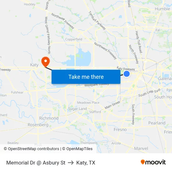 Memorial Dr @ Asbury St to Katy, TX map