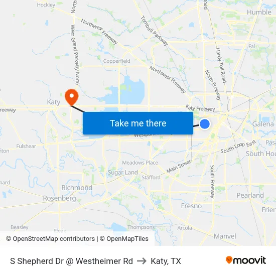 S Shepherd Dr @ Westheimer Rd to Katy, TX map