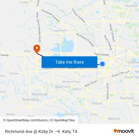 Richmond Ave @ Kirby Dr to Katy, TX map