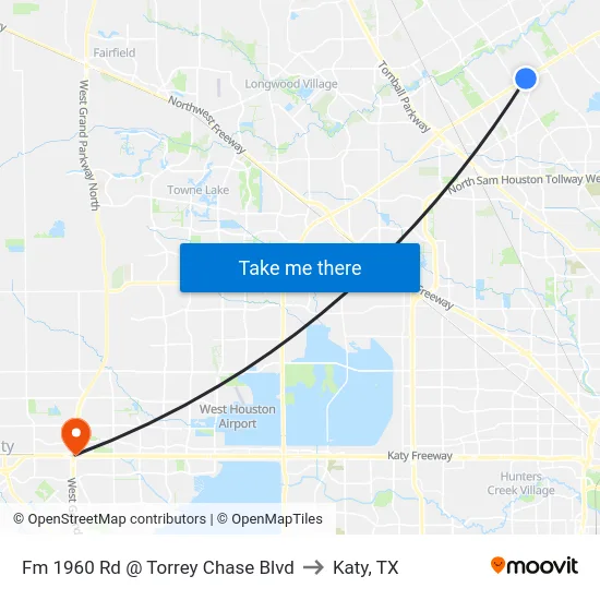 Fm 1960 Rd @ Torrey Chase Blvd to Katy, TX map