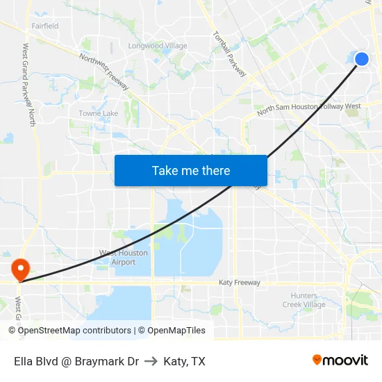 Ella Blvd @ Braymark Dr to Katy, TX map