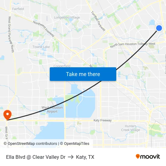 Ella Blvd @ Clear Valley Dr to Katy, TX map