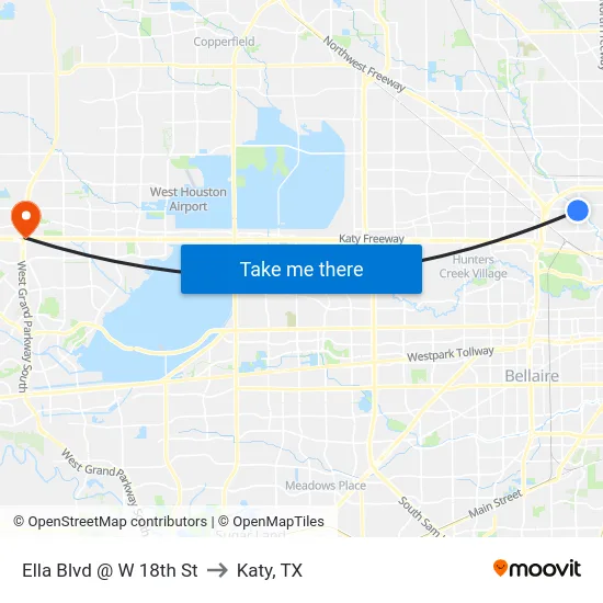 Ella Blvd @ W 18th St to Katy, TX map