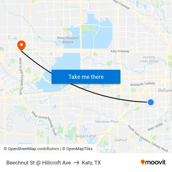 Beechnut St @ Hillcroft Ave to Katy, TX map