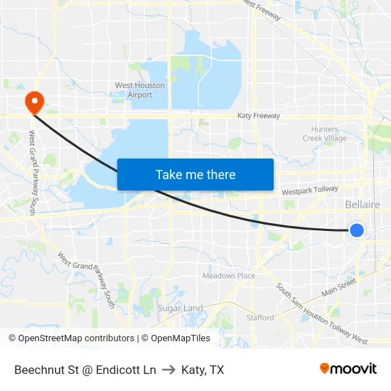 Beechnut St @ Endicott Ln to Katy, TX map