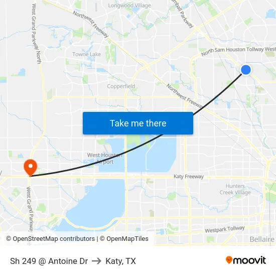 Sh 249 @ Antoine Dr to Katy, TX map