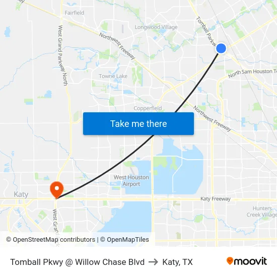 Tomball Pkwy @ Willow Chase Blvd to Katy, TX map