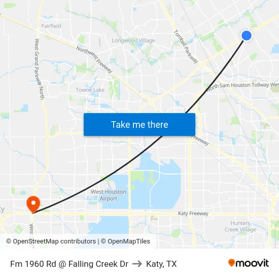 Fm 1960 Rd @ Falling Creek Dr to Katy, TX map