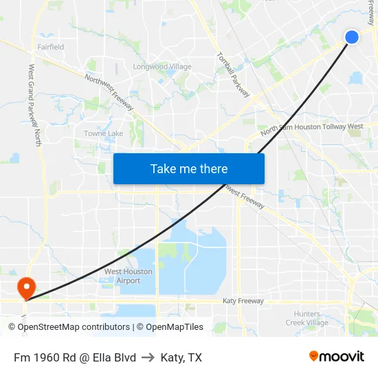 Fm 1960 Rd @ Ella Blvd to Katy, TX map