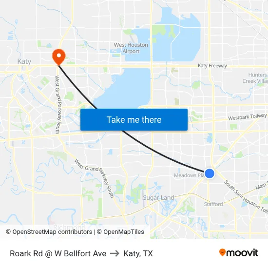Roark Rd @ W Bellfort Ave to Katy, TX map