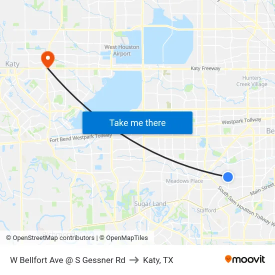 W Bellfort Ave @ S Gessner Rd to Katy, TX map