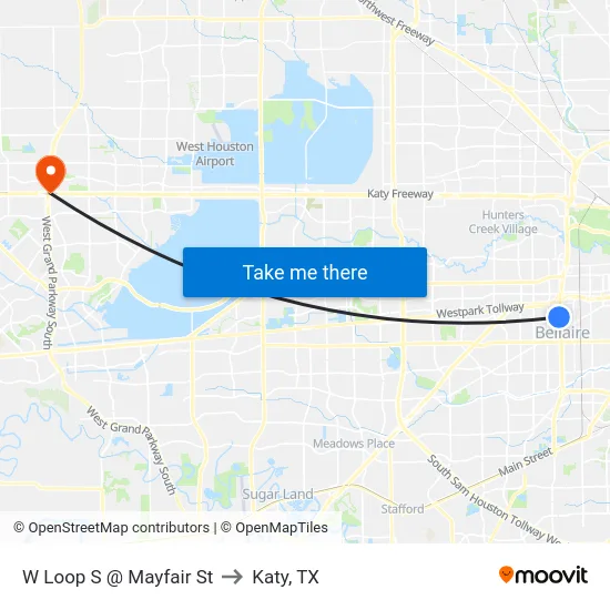 W Loop S @ Mayfair St to Katy, TX map