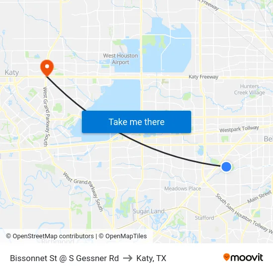 Bissonnet St @ S Gessner Rd to Katy, TX map