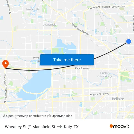Wheatley St @ Mansfield St to Katy, TX map