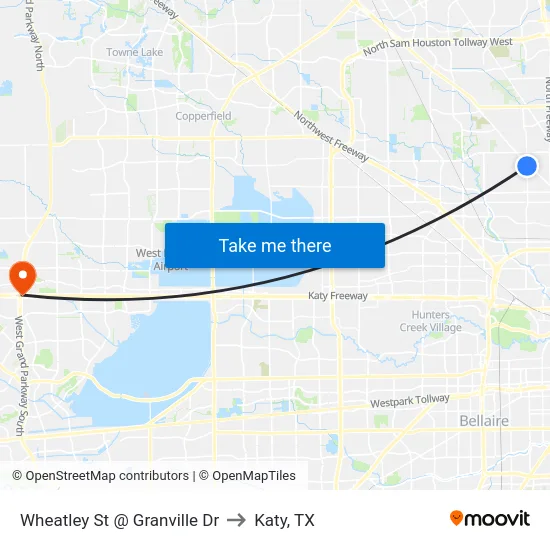 Wheatley St @ Granville Dr to Katy, TX map