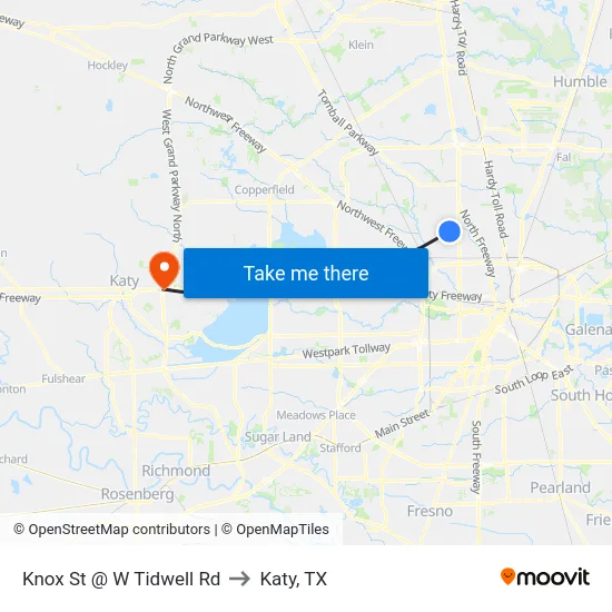 Knox St @ W Tidwell Rd to Katy, TX map