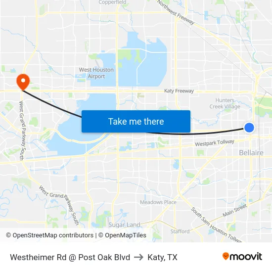 Westheimer Rd @ Post Oak Blvd to Katy, TX map