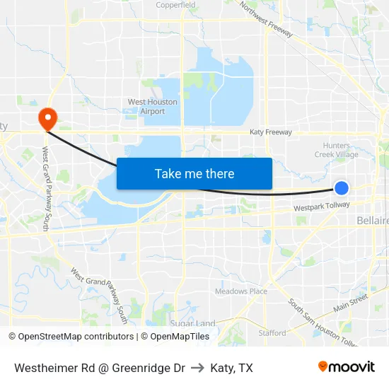 Westheimer Rd @ Greenridge Dr to Katy, TX map