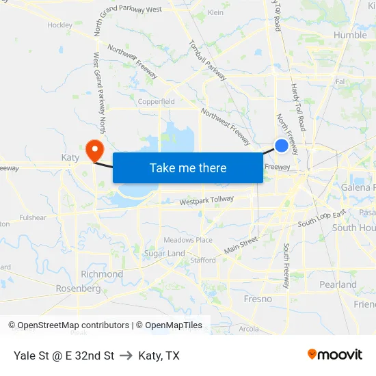 Yale St @ E 32nd St to Katy, TX map