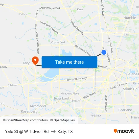 Yale St @ W Tidwell Rd to Katy, TX map