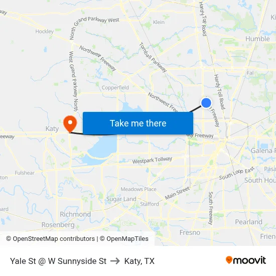Yale St @ W Sunnyside St to Katy, TX map