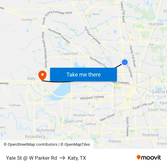 Yale St @ W Parker Rd to Katy, TX map