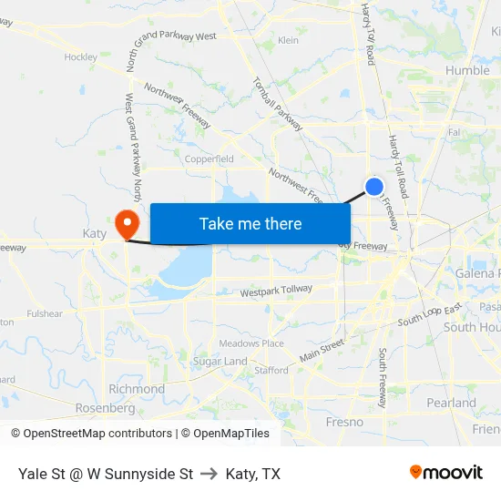 Yale St @ W Sunnyside St to Katy, TX map
