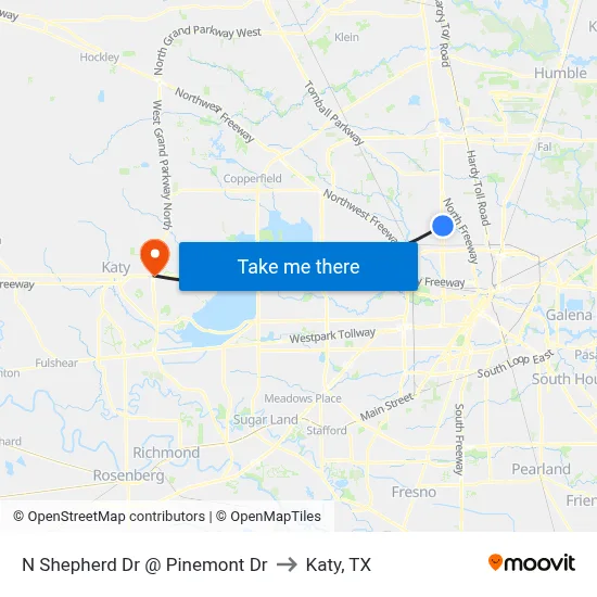 N Shepherd Dr @ Pinemont Dr to Katy, TX map