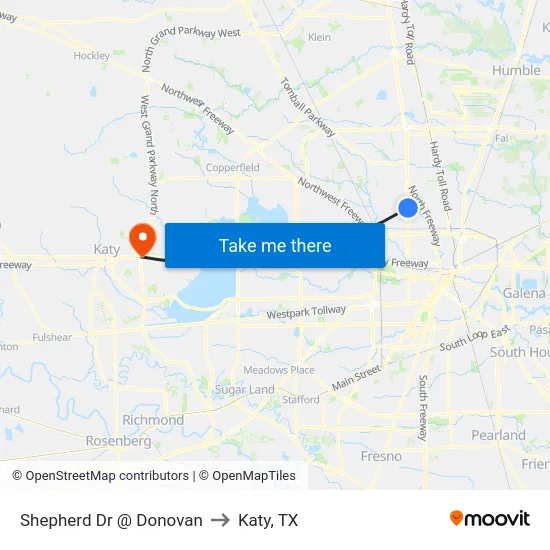 Shepherd Dr @ Donovan to Katy, TX map