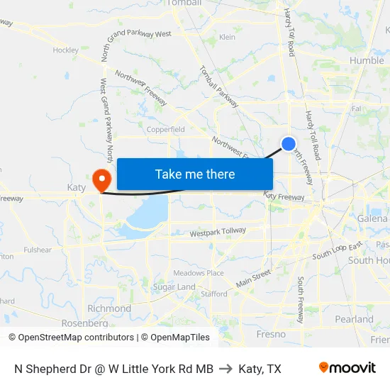N Shepherd Dr @ W Little York Rd MB to Katy, TX map